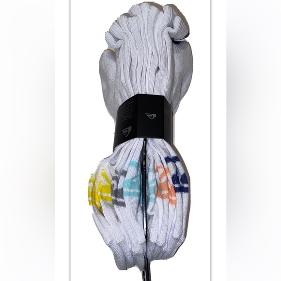 Quicksilver Quarter Socks 5 Pair Men 6-12 White w Multicolor Toe Heel Logo Surf - Picture 5 of 11